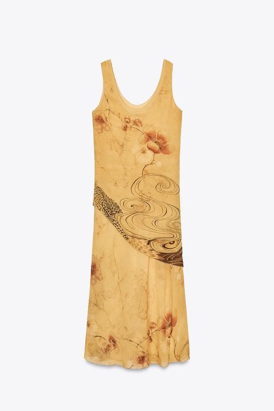 NAIARA - VESTIDO MIDI ESTAMPADO CON DRAPEADO