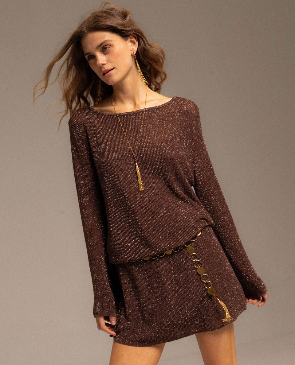 KAILA - VESTIDO BRILLO MANGAS ACAMPANADAS