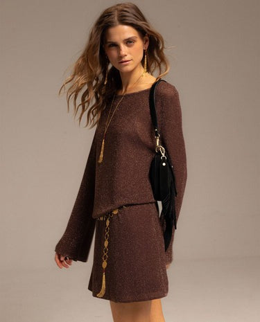 KAILA - VESTIDO BRILLO MANGAS ACAMPANADAS