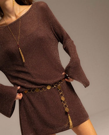 KAILA - VESTIDO BRILLO MANGAS ACAMPANADAS