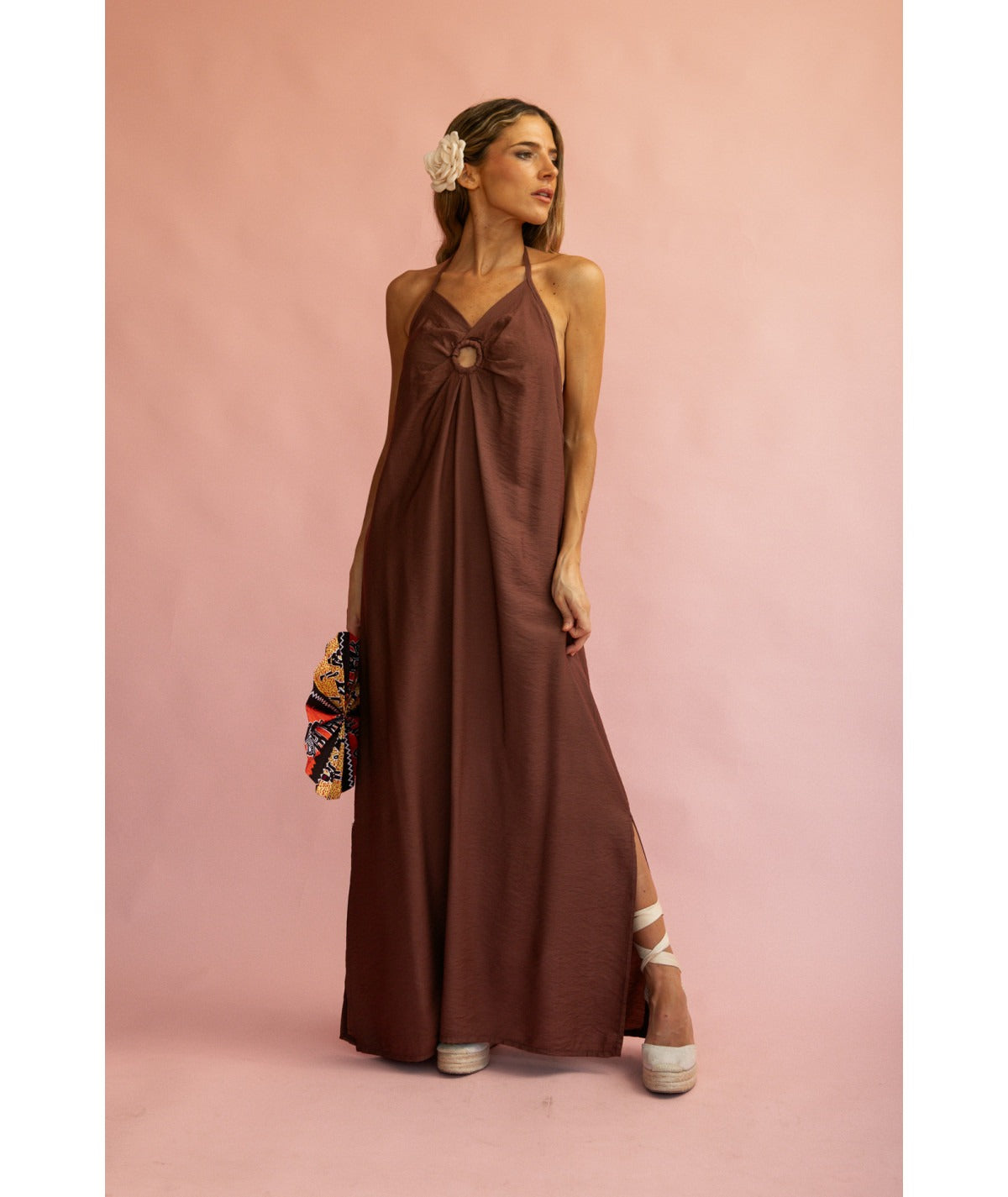LIA - VESTIDO LARGO HALTER ESCOTE ANILLA