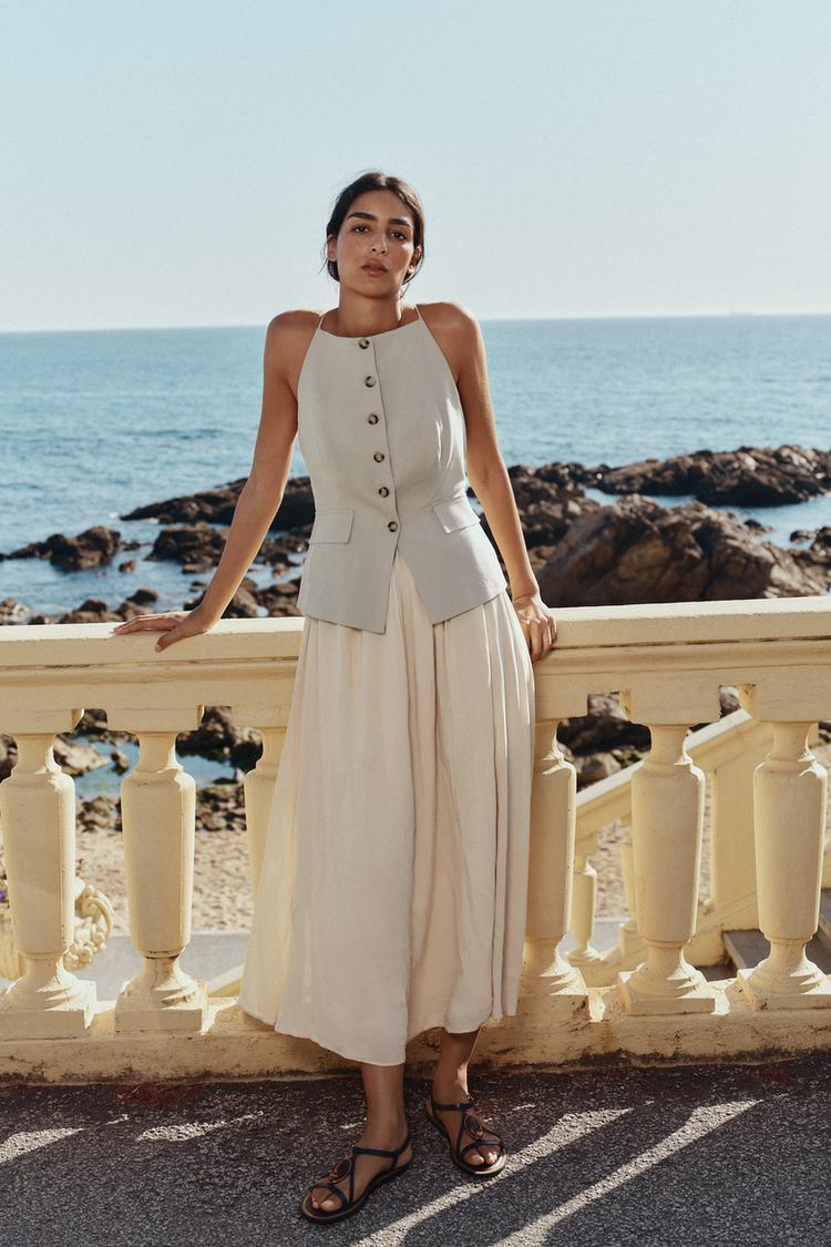 VEGA - VESTIDO TIRANTES TEJIDO COMBINADO