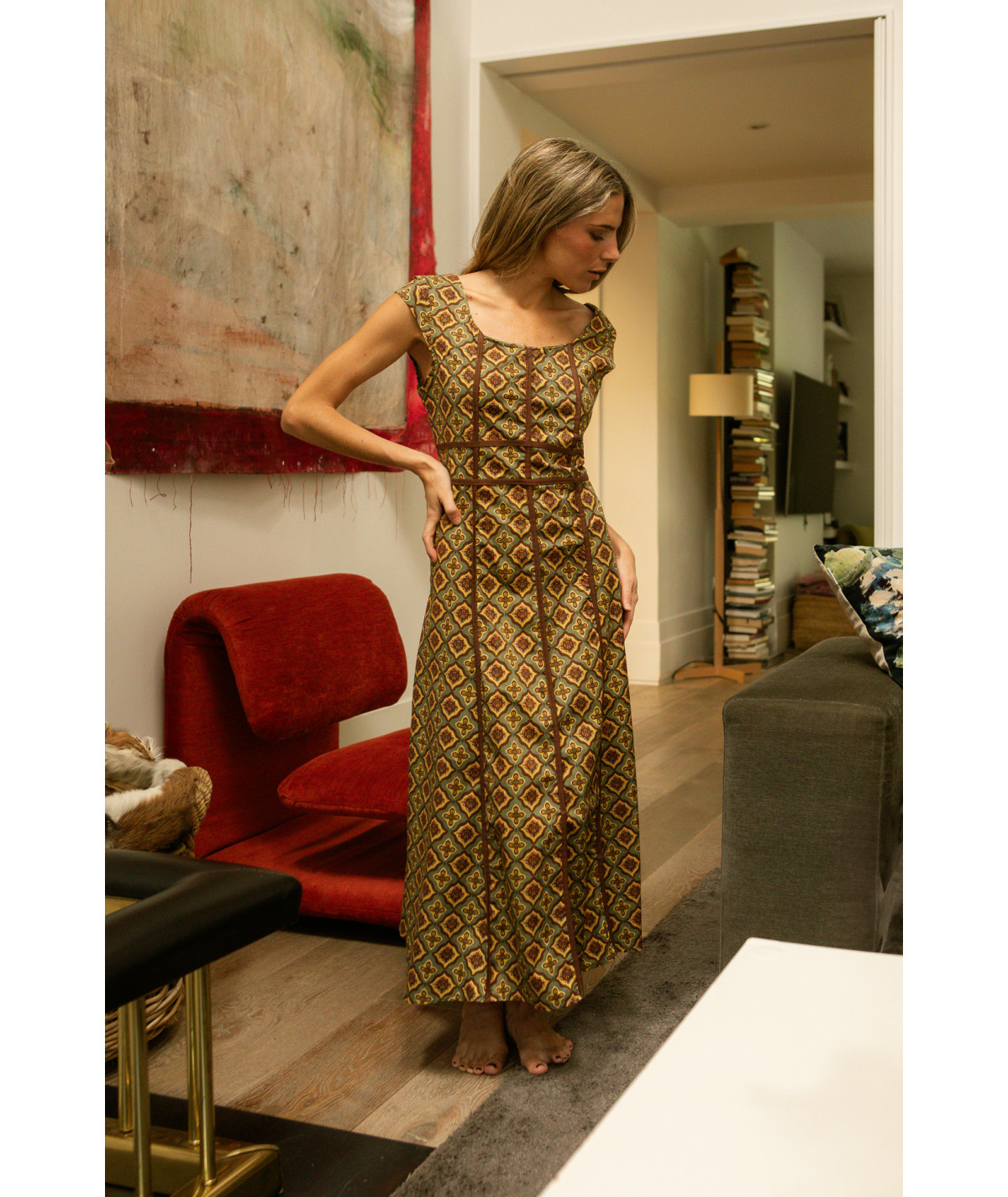 XIMENA - VESTIDO ESTAMPADO ESCOTE CUADRADO
