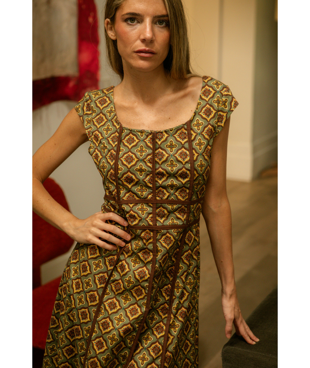 XIMENA - VESTIDO ESTAMPADO ESCOTE CUADRADO
