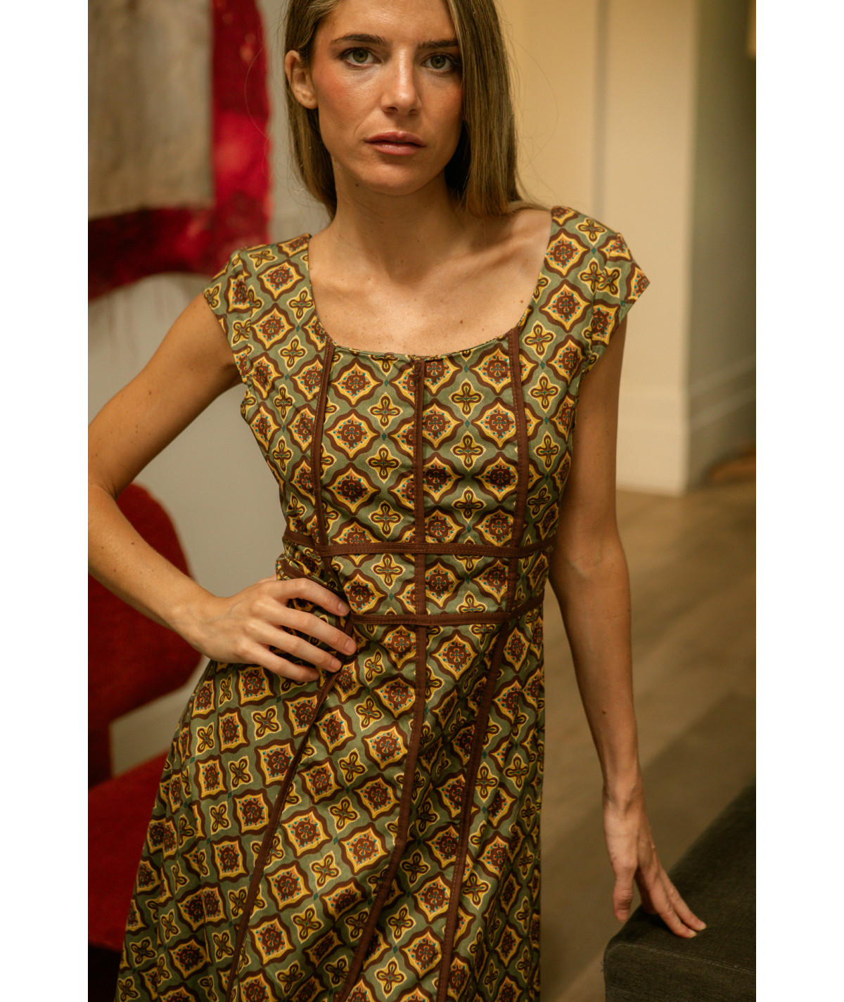 XIMENA - VESTIDO ESTAMPADO ESCOTE CUADRADO