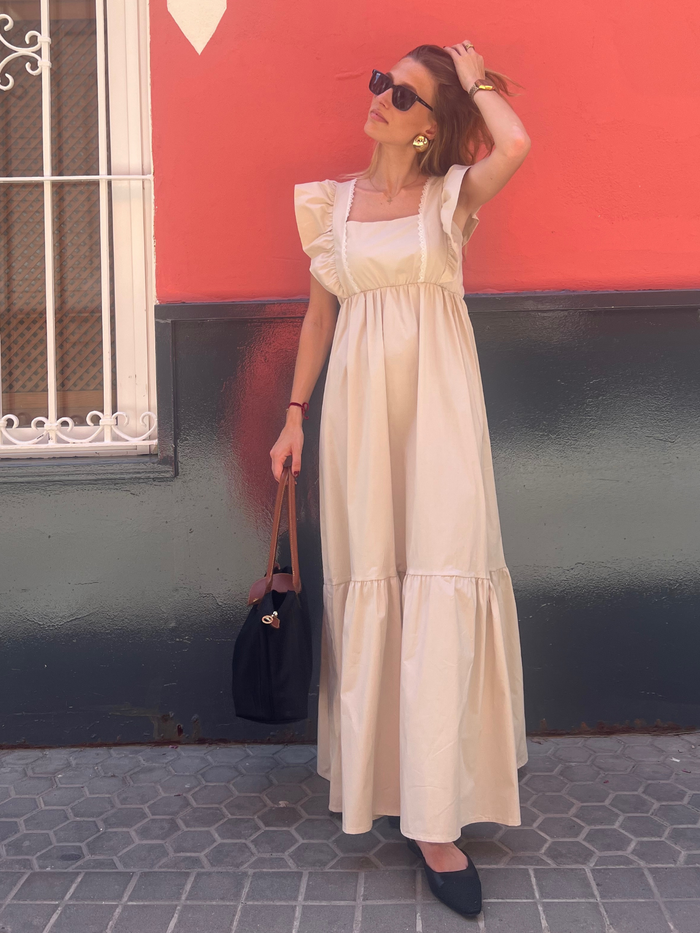 AMPARO - VESTIDO LARGO ALGODÓN BEIGE
