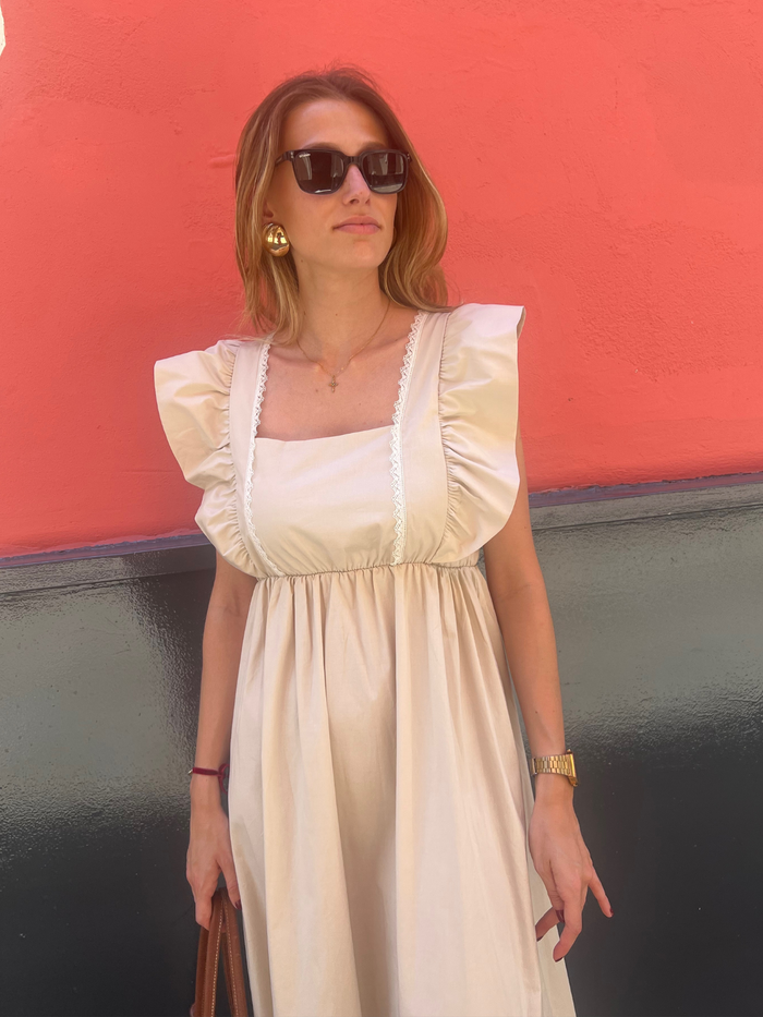 AMPARO - VESTIDO LARGO ALGODÓN BEIGE