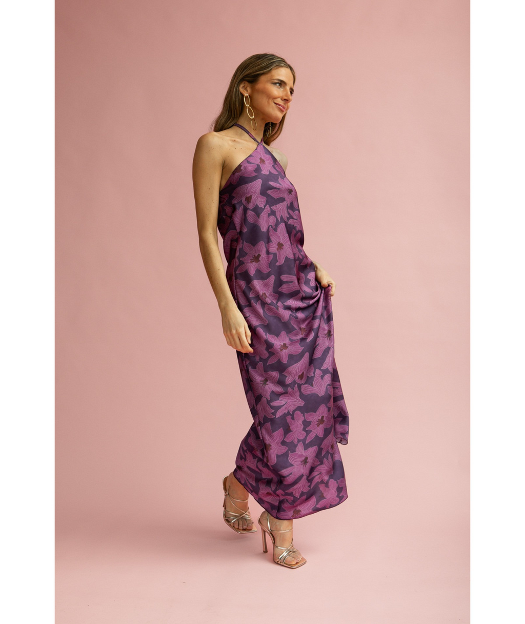 ANASTASIA - VESTIDO LARGO SATINADO ESTAMPADO FLORAL