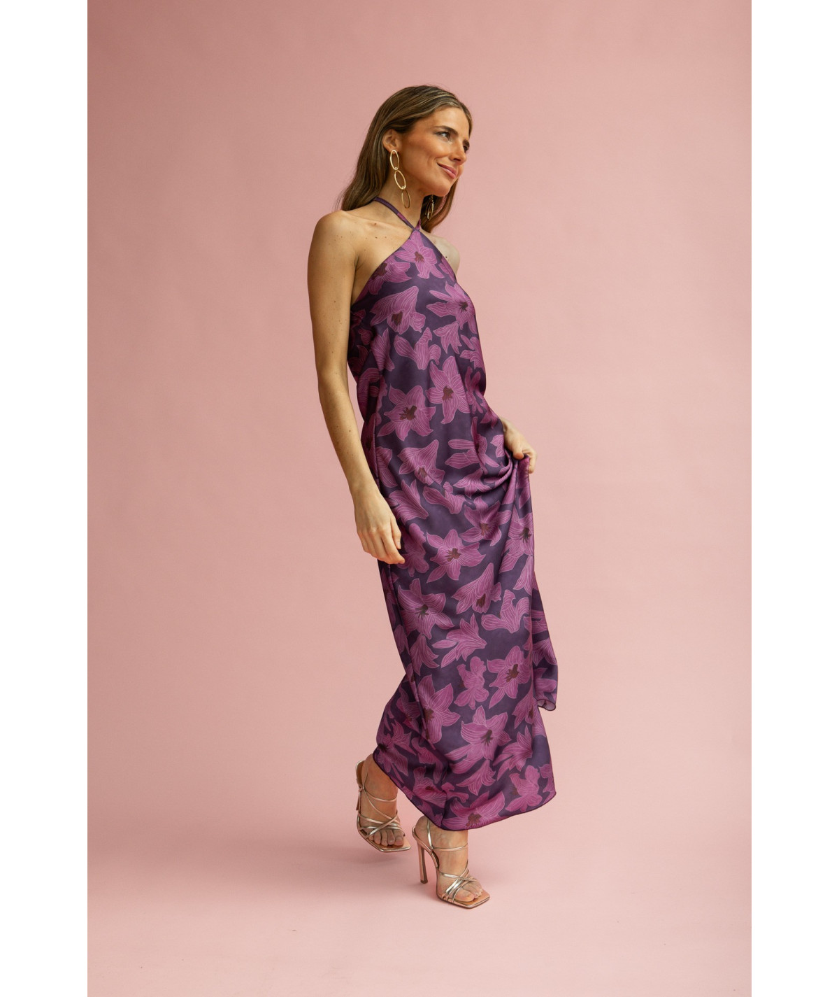 ANASTASIA - VESTIDO LARGO SATINADO ESTAMPADO FLORAL
