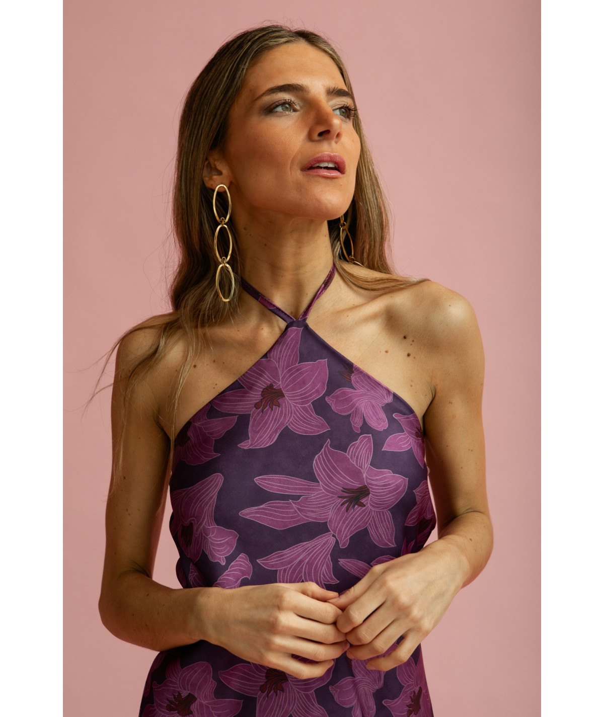 ANASTASIA - VESTIDO LARGO SATINADO ESTAMPADO FLORAL