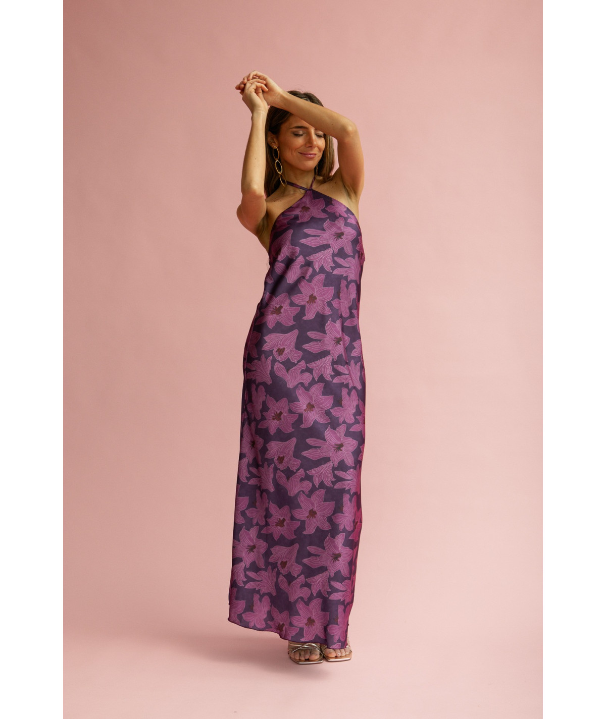 ANASTASIA - VESTIDO LARGO SATINADO ESTAMPADO FLORAL