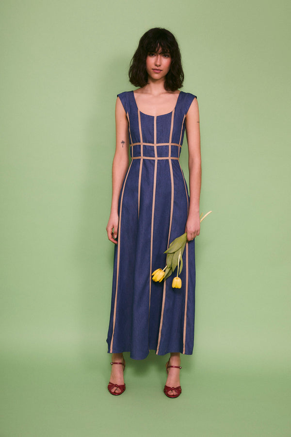 ARÁNZAZU - VESTIDO TENCEL LÍNEAS CONTRASTE