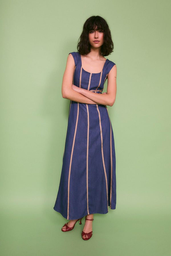 ARÁNZAZU - VESTIDO TENCEL LÍNEAS CONTRASTE
