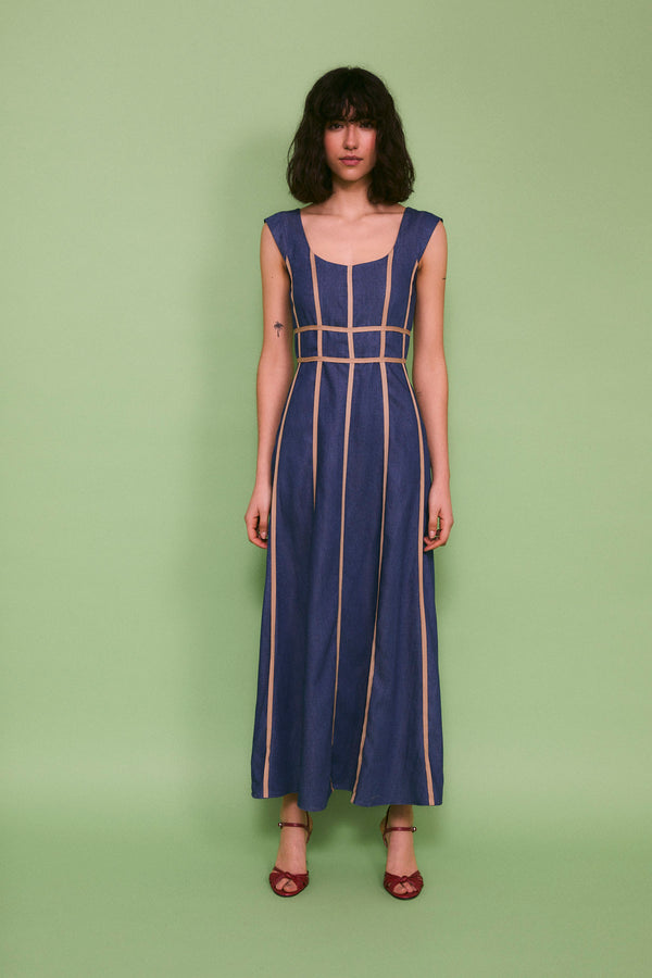 ARÁNZAZU - VESTIDO TENCEL LÍNEAS CONTRASTE