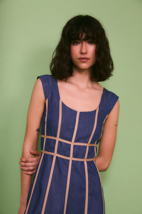 ARÁNZAZU - VESTIDO TENCEL LÍNEAS CONTRASTE