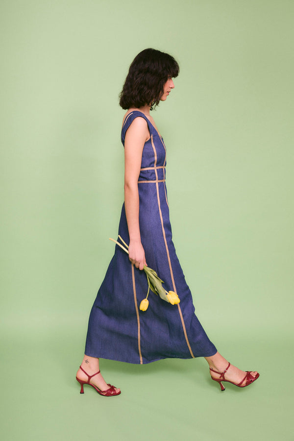 ARÁNZAZU - VESTIDO TENCEL LÍNEAS CONTRASTE