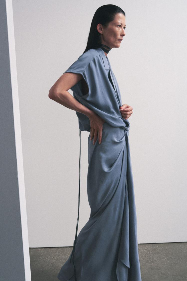 ROSALÍA - VESTIDO MIDI SATINADO FRUNCIDO