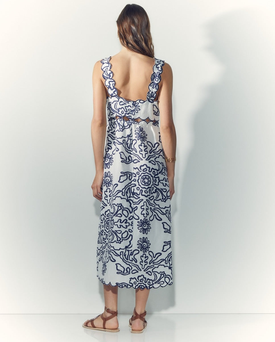 RENATA - VESTIDO MIDI LINO BORDADO FLORAL