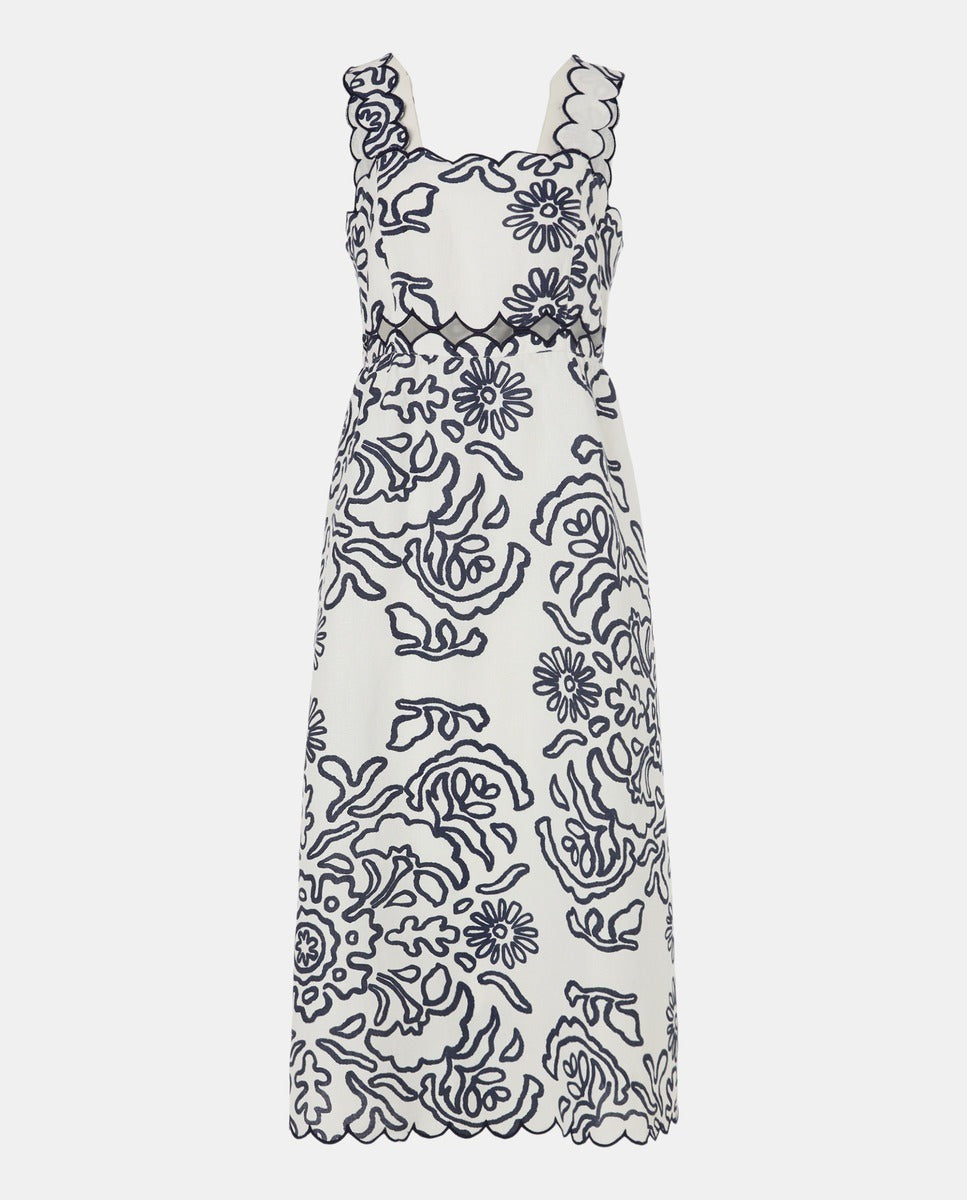 RENATA - VESTIDO MIDI LINO BORDADO FLORAL