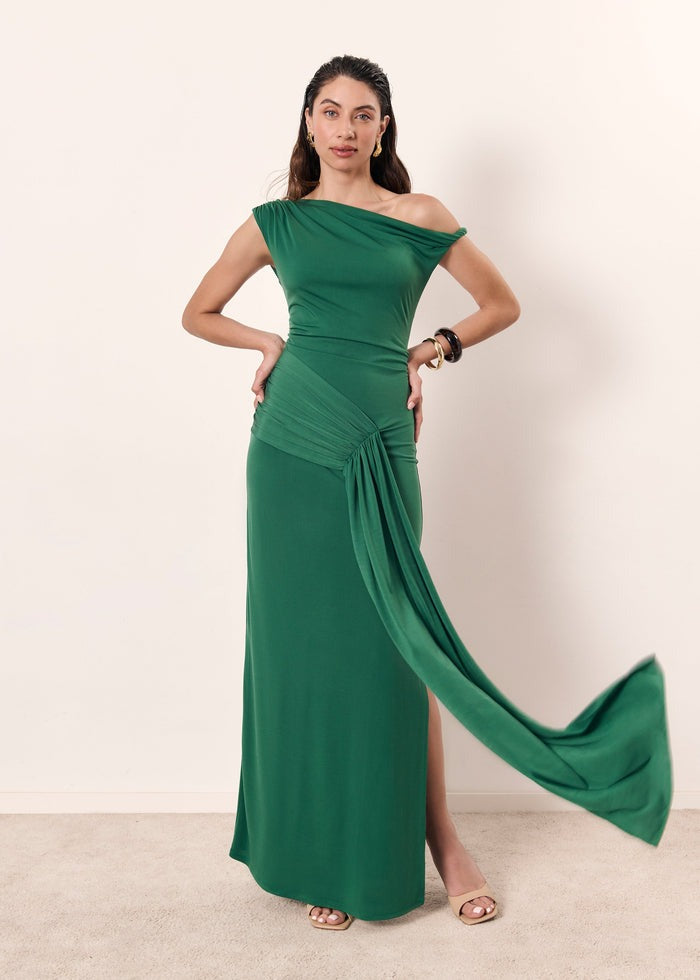 PAOLA - VESTIDO LARGO ASIMÉTRICO DRAPEADO