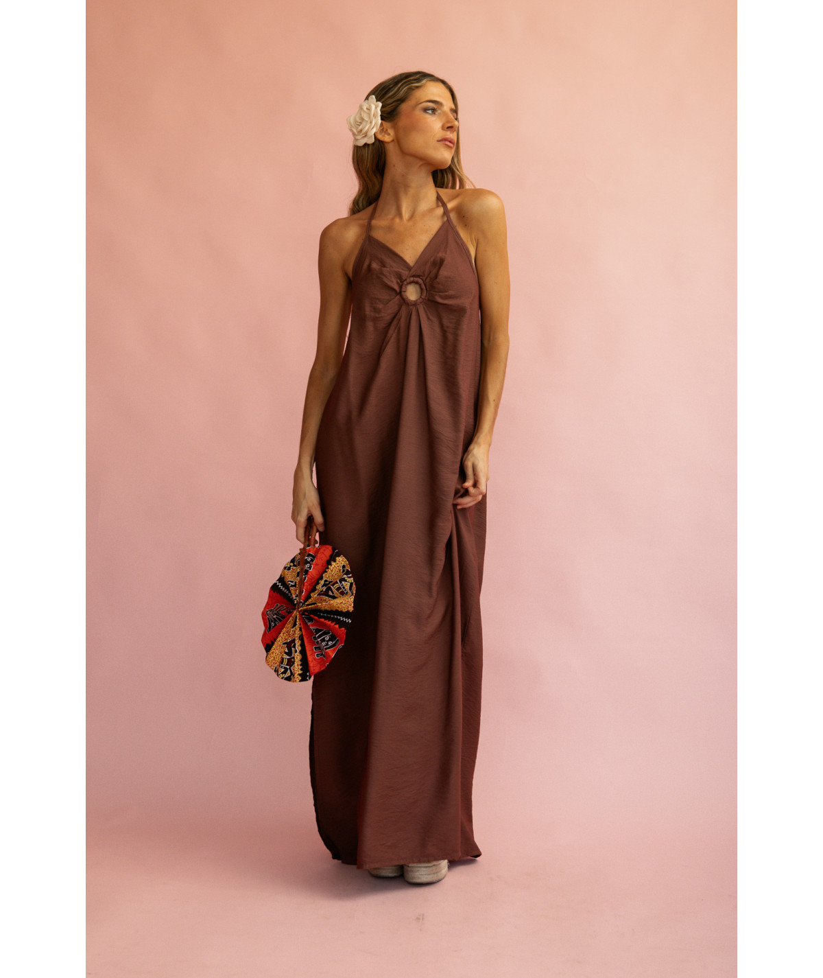 LIA - VESTIDO LARGO HALTER ESCOTE ANILLA