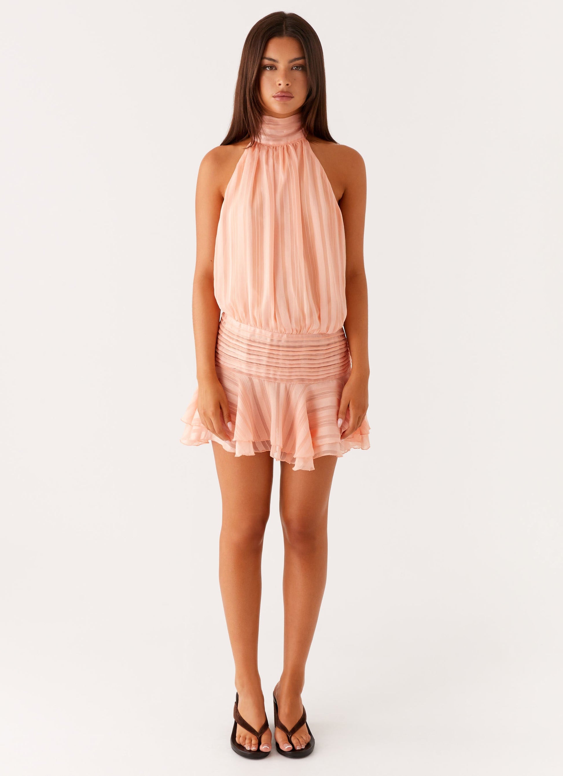 JARA - VESTIDO MINI HALTER PLISADO