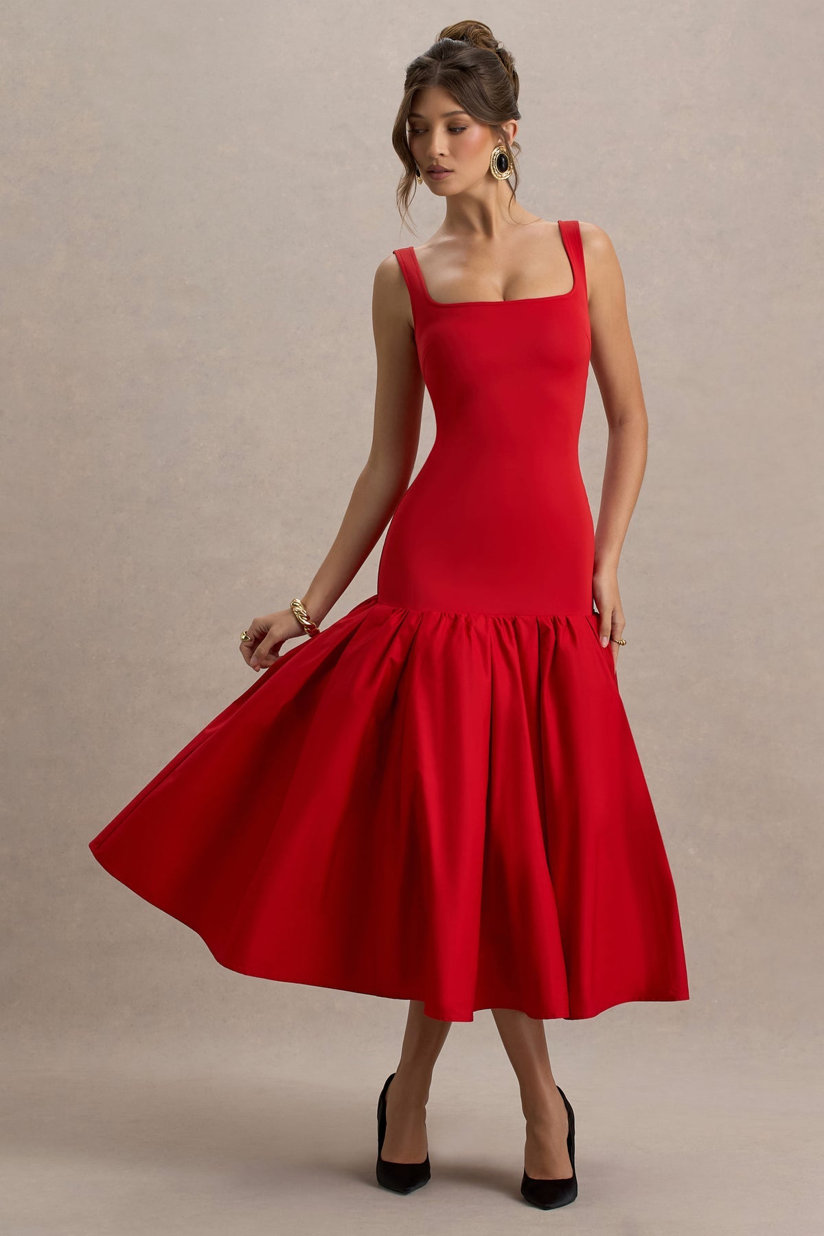 MAIRA - VESTIDO ESCOTE CUADRADO PÉPLUM