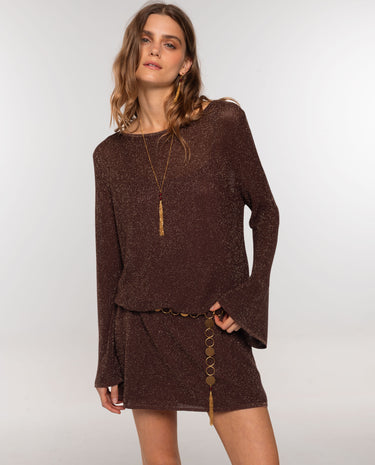 KAILA - VESTIDO BRILLO MANGAS ACAMPANADAS