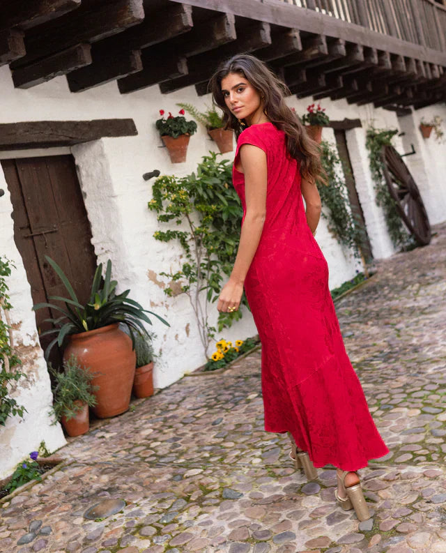 ANGY - VESTIDO LARGO DE JACQUARD SATINADO