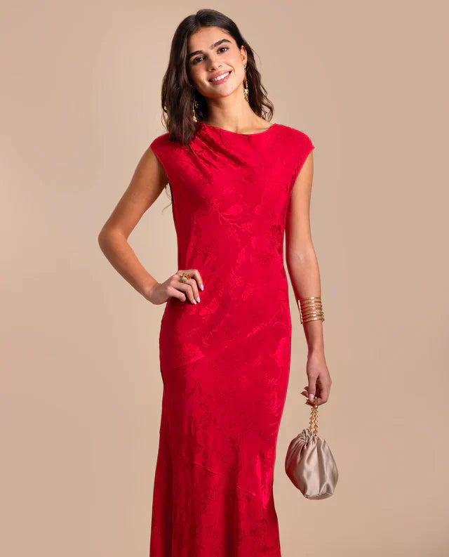 ANGY - VESTIDO LARGO DE JACQUARD SATINADO