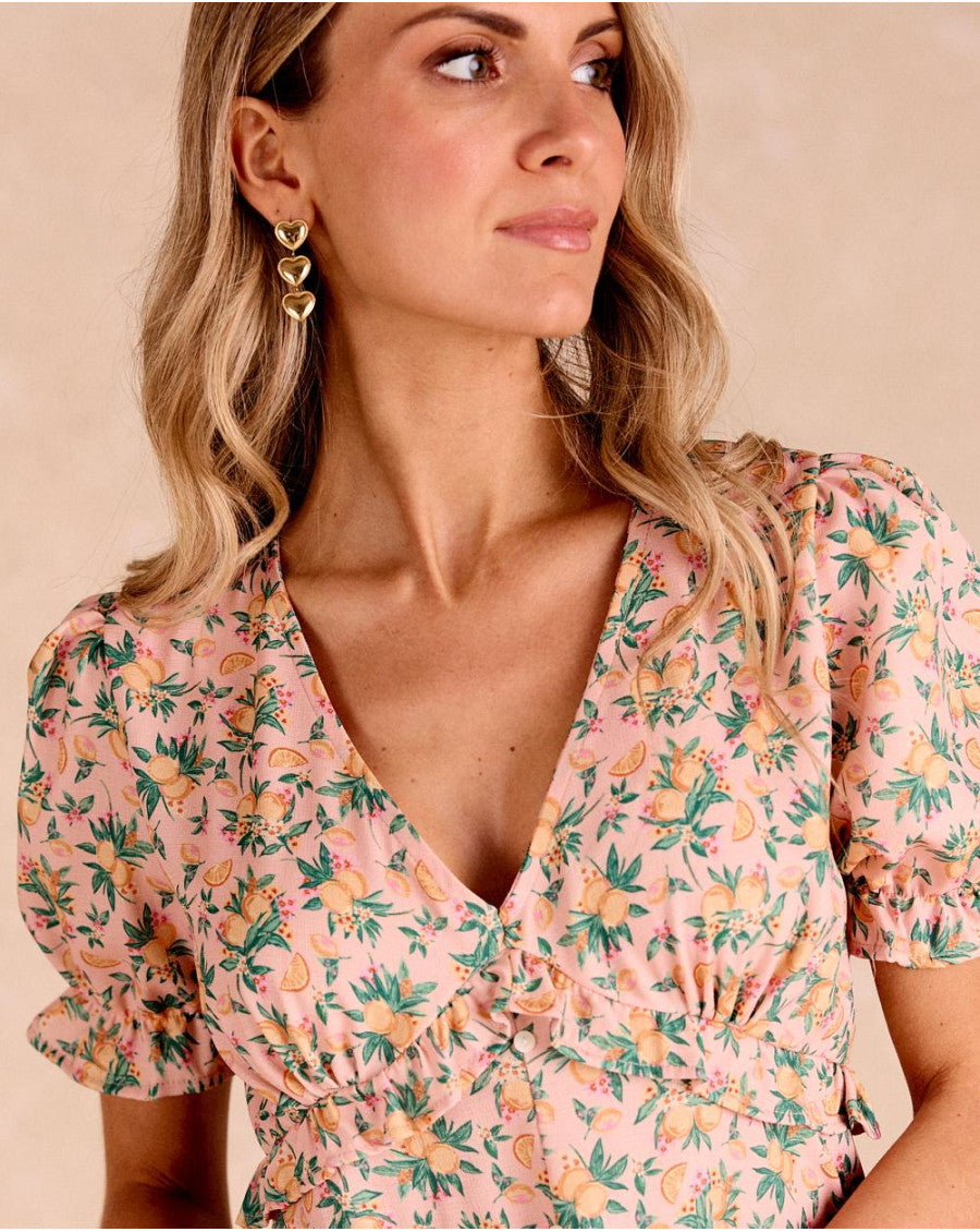 CIRA - VESTIDO ESTAMPADO MANGAS VOLANTES